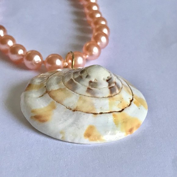 Natural Shell Shiva Nautilus Pearl Necklace Choker Statement VintagePeach 16-18" - Picture 4 of 11